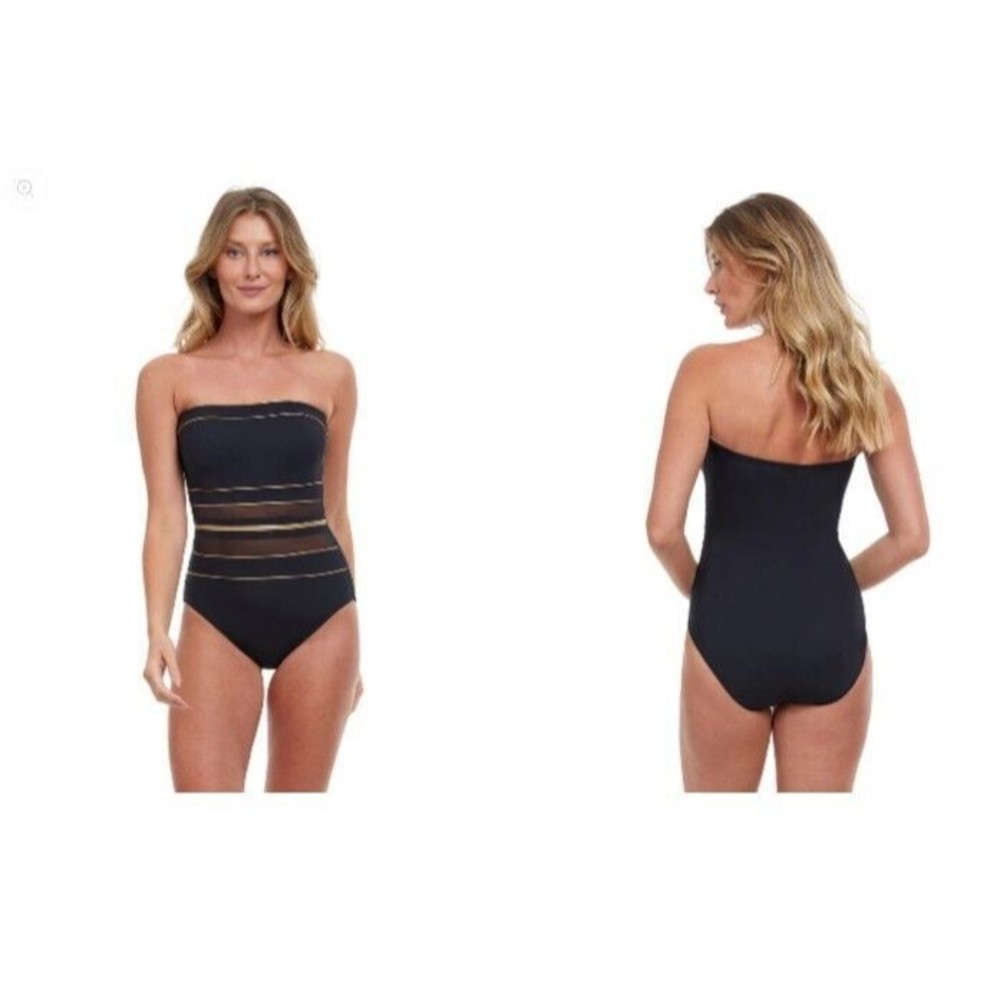 NWOT 128 One Piece Swimsuit 10 Womens Bandeau Convert Black Gold Control Gottex